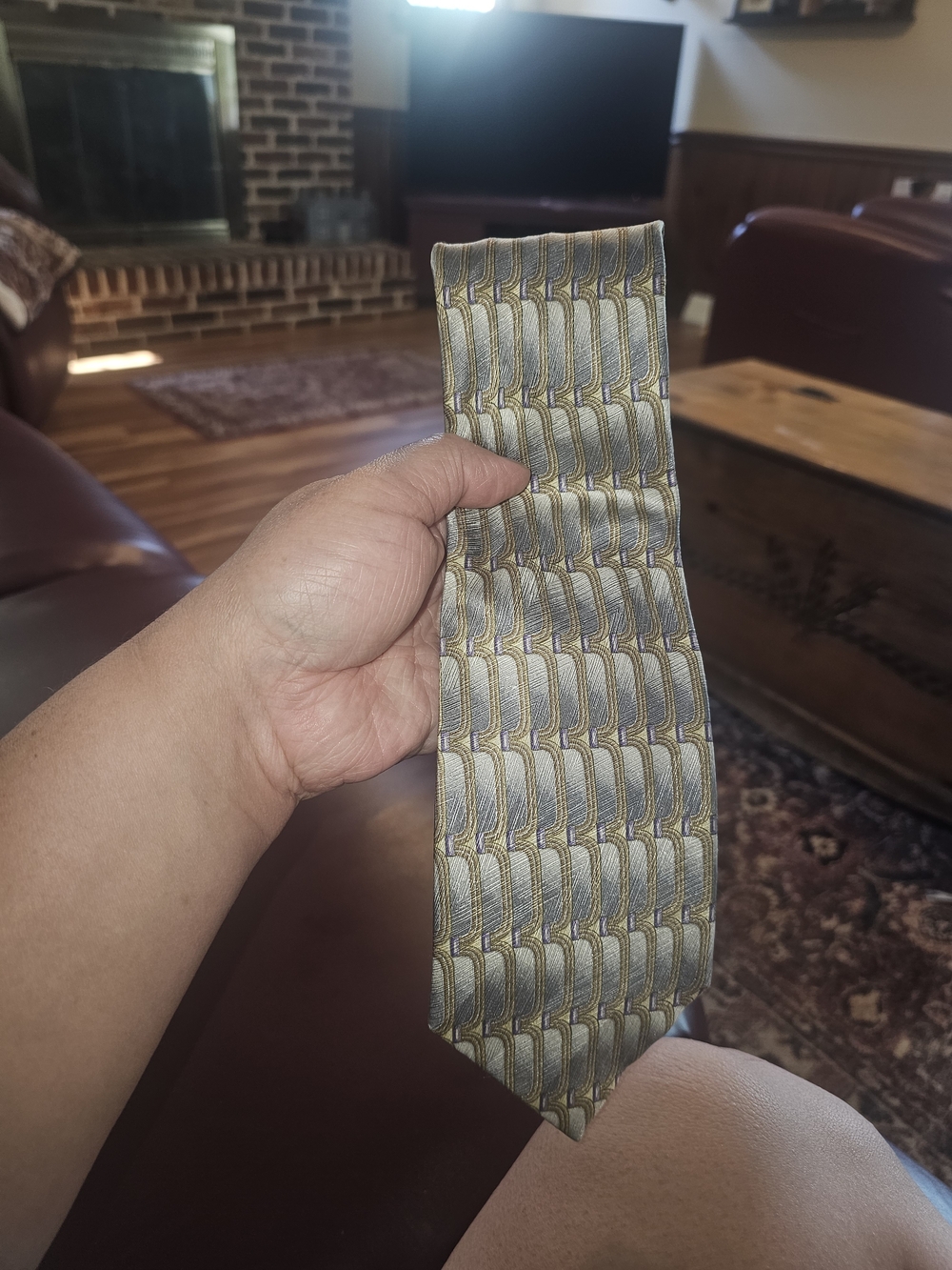 Diane Von Furstenberg Gray and Gold Geometric Silk Tie